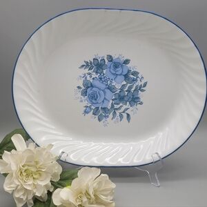 Vintage Corelle Corning Blue Velvet Oval Serving Plate Platter